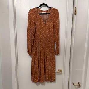 Carly Jean Los Angeles Rust Orange Floral Long-Sleeve Midi Dress
